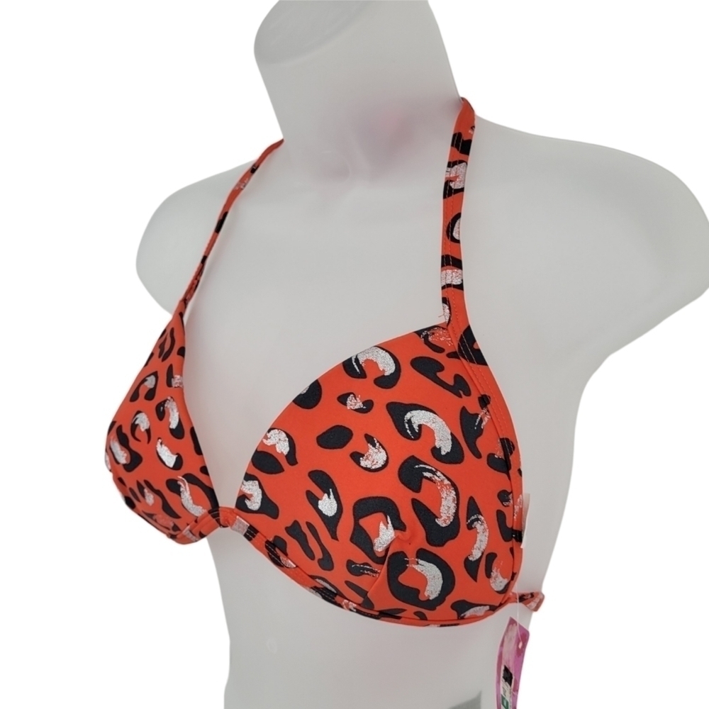 Xhilaration Redish Orange and Black Leopard Print String Bikini Top Size M